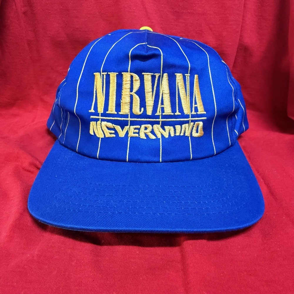 Vintage 90s Nirvana Nevermind Pinstripe SnapBack Hat Blue Yellow Kurt Cobain